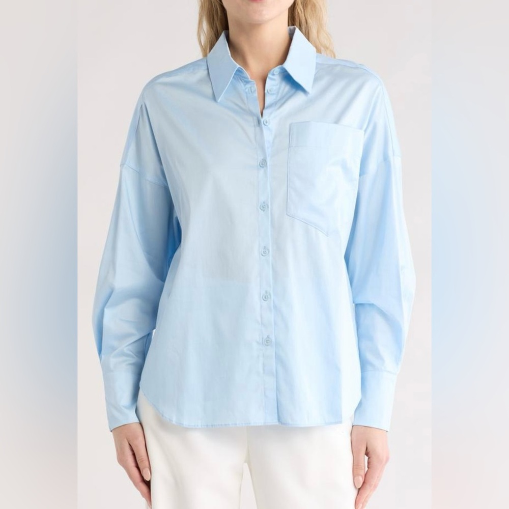 *NWOT* Ted Baker London Women's Dyloh Oversized Button-Up Shirt in Pale Blue